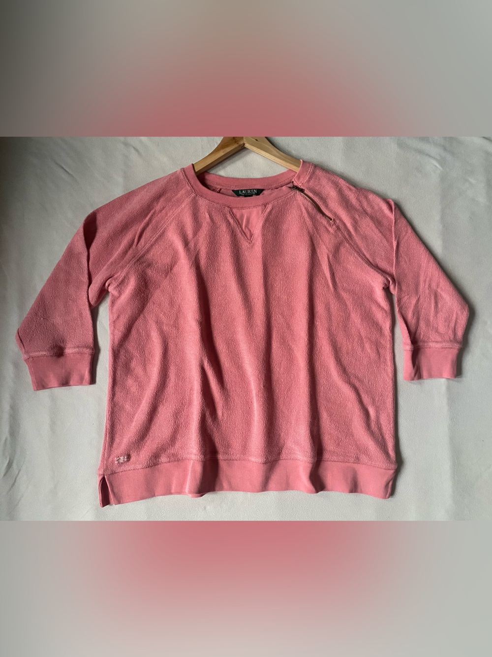 Lauren Ralph Lauren Pink French Terry Sweatshirt Women’s 1X Shoulder Zip Top